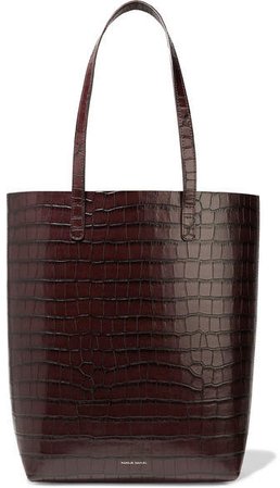 Everyday Croc-effect Leather Tote - Dark brown