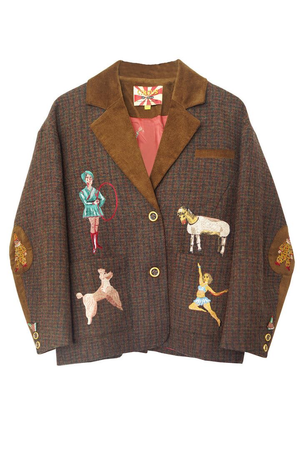 brown tweed vintage jacket with stickers