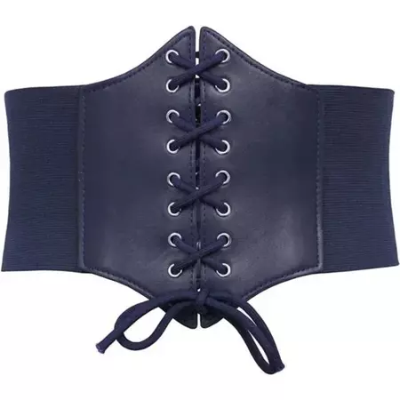 Navy Blue Leather Cinch Corset Belt