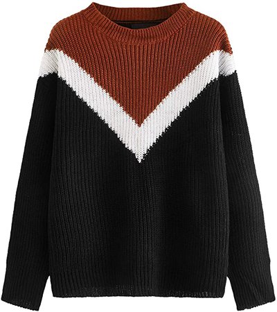 Milumia Women's Chevron Colorblock Knit Long Sleeve Pullover Sweater at Amazon Women’s Clothing store