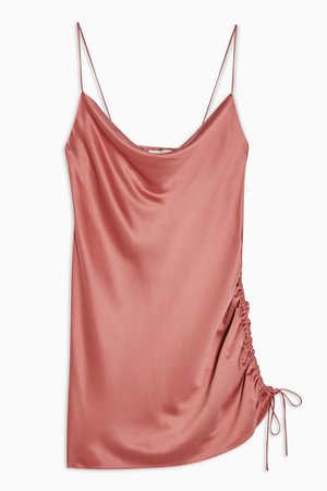 Rose Pink Ruched Satin Slip Dress | Topshop