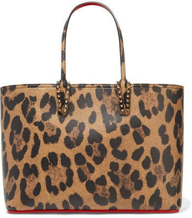Cabata Spiked Leopard-print Textured-leather Tote - Leopard print
