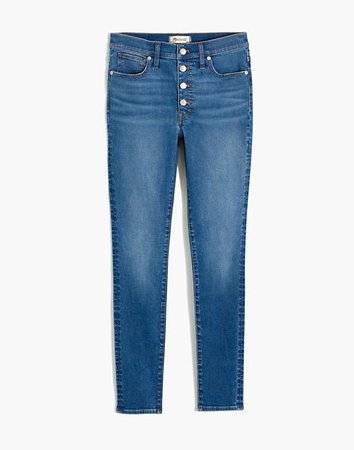 9" Mid-Rise Skinny Jeans in Varney Wash: Button-Front Edition