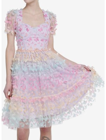 Sweet Society Pastel Butterfly Mesh Puff Sleeve Dress | Hot Topic