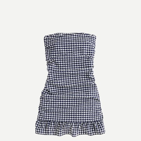 J.Crew: Ruched Bandeau Swim Dress In Puckered Gingham For Women