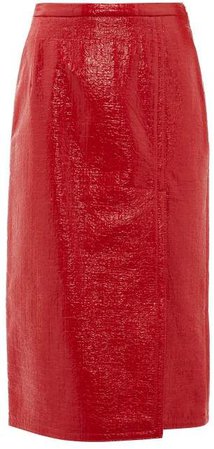 No. 21 - Textured Faux Leather Skirt - Womens - Red