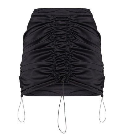 PLT black satin ruched detail toggle mini skirt