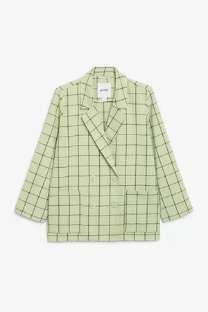 Double breasted blazer - Green plaid print - Blazers - Monki GB