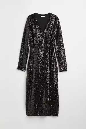 Sequined Wrap Dress - Black/sequins - Ladies | H&M CA