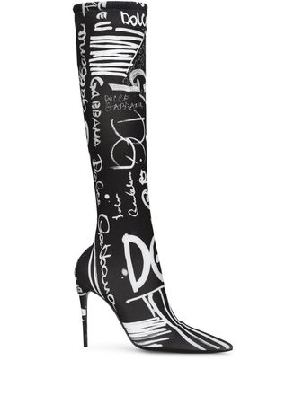 Dolce & Gabbana logo-print knee-high 105mm Boots - Farfetch