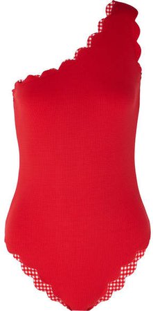 Santa Barbara One-shoulder Scalloped Stretch-crepe Swimsuit - Red