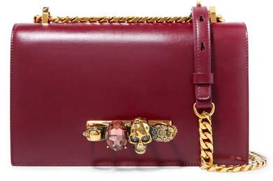 Jewelled Satchel Embellished Leather Shoulder Bag - Red
