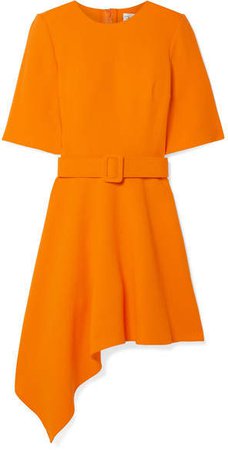 Asymmetric Wool-blend Crepe Mini Dress - Orange