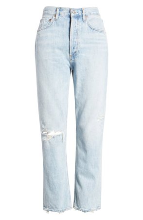 AGOLDE Riley Ripped High Waist Crop Straight Leg Jeans | Nordstrom