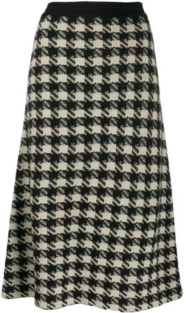 Houndstooth knitted midi skirt