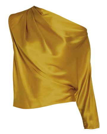 Silk Charmeuse Draped One-Shoulder Top