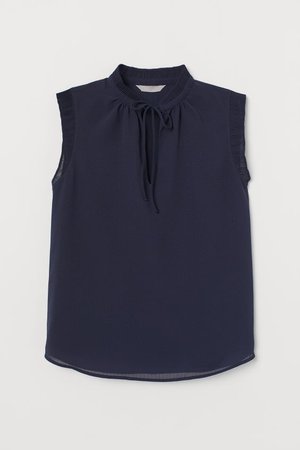 Pleated-collar Blouse - Dark blue - Ladies | H&M US