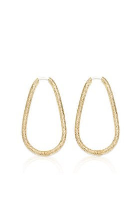 18K Yellow Gold Large Drop Hoop Earrings by Carolina Bucci | Moda Operandi