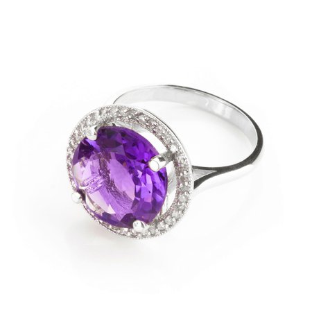 Amethyst & Diamond Halo Ring in 9ct White Gold - 3555W | QP Jewellers