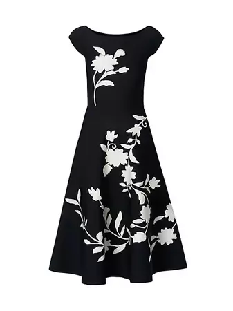 Shop Carolina Herrera Chalet Floral Knit Fit & Flare Midi Dress | Saks Fifth Avenue