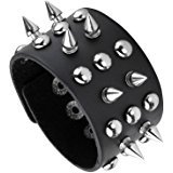 Amazon.com: HZMAN Unisex Black Metal Spike Studded Punk Rock Biker Wide Strap Leather Bracelet: Clothing