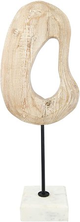 Amazon.com: Bloomingville Abstract Hand-Carved Wood Art on White Marble Base Decor, Brown : Home & Kitchen