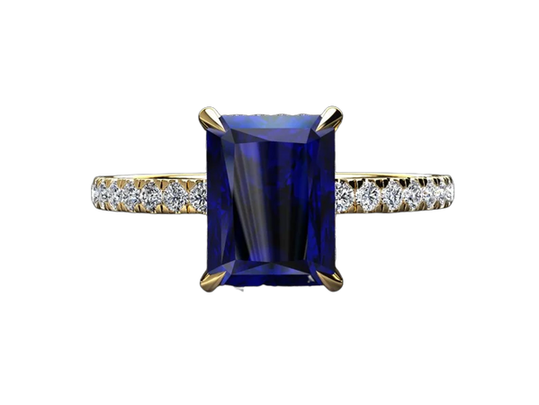 Blue Sapphire Engagement Ring, Yellow Gold Sapphire Wedding Set, 2 Ct Sapphire Anniversary Ring, Radiant Cut Blue Sapphire Engagement Ring