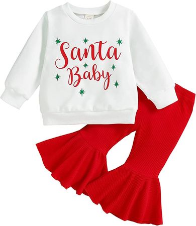 Amazon.com: Baby Girl Christmas Outfits Bell-Bottoms Santa Long Sleeve Letter Romper Flare Pants Headband Set White Red : Clothing, Shoes & Jewelry