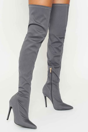 Grey High Heel Boots
