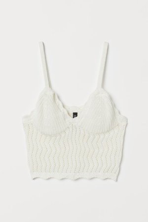 Textured-knit Top - White - Ladies | H&M US