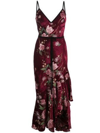 Marchesa Notte Sleeveless Floral Embroidered Velvety Dress - Farfetch
