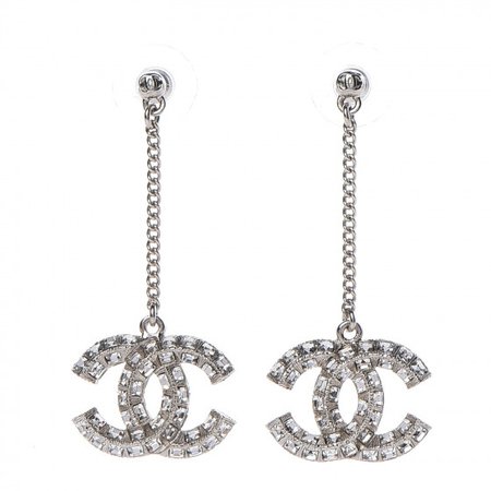 Chanel CHANEL Baguette Crystal CC Drop Earrings Silver 392660