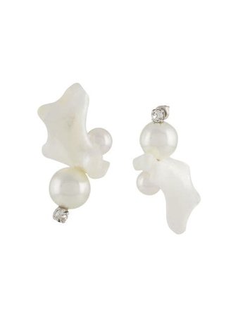 White Simone Rocha sculpted pearl drop earrings - Farfetch