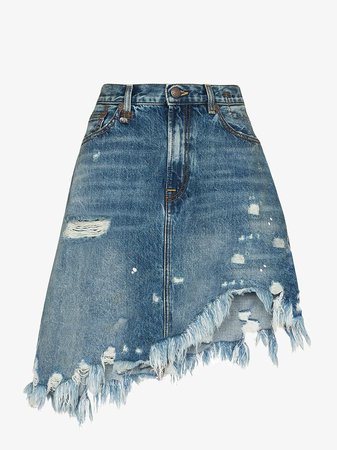 Shop blue R13 asymmetrical distressed denim mini skirt with Express Delivery - Farfetch