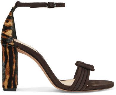 Vicky Knotted Leopard-print Calf Hair And Suede Sandals - Brown