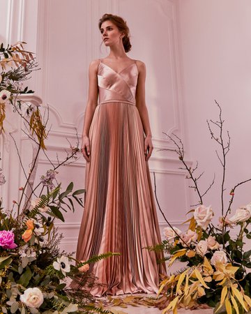 Pleated satin maxi dress - Rose Gold | Tie The Knot | Ted Baker UK