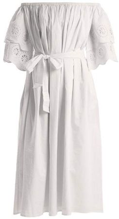 Merlette - Mimosa Off The Shoulder Embroidered Cotton Dress - Womens - White