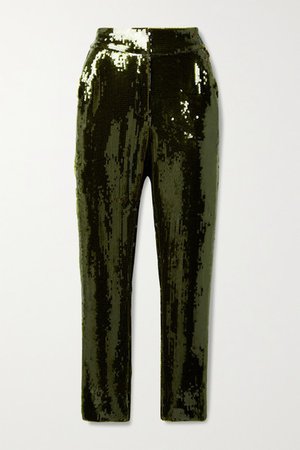 Kessie Sequined Tulle Slim-leg Pants - Dark green