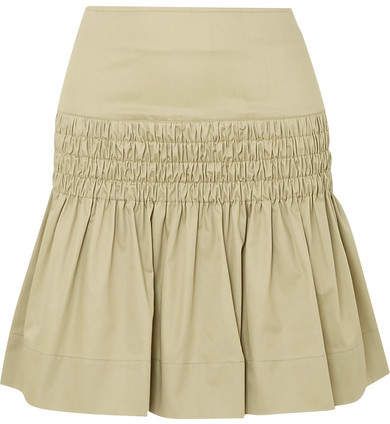 Oliko Smocked Cotton-poplin Mini Skirt - Beige