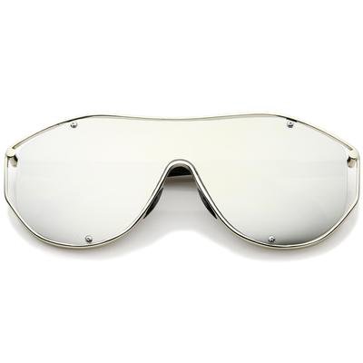 Futuristic Metal Frame Inner Rimless Mono Lens Shield Aviator Sunglass - sunglass.la