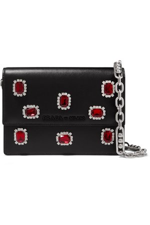 Prada | Jewel small crystal-embellished leather shoulder bag | NET-A-PORTER.COM
