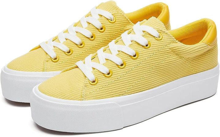 Amazon.com | THATXUAOV Womens Platform Sneakers White Tennis Shoes Casual Low Top Fashion Sneakers(Yellow,US9 | Fashion Sneakers