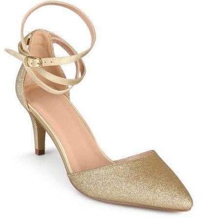 Women's Glitter D'orsay Pointed Toe Wrap Strap Pumps