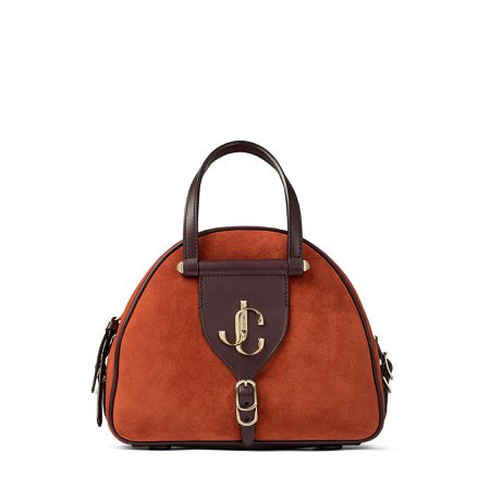 Rust Suede and Aubergine Vacchetta Leather Bowling Bag with JC Logo|VARENNE BOWLING/S| Autumn Winter 19| JIMMY CHOO
