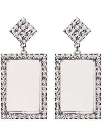 Alessandra Rich Metallic Silver Crystal Embellished Rectangle Earrings - Farfetch