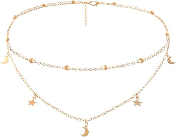 Amazon.com: BaubleStar Fashion Layering Star Moon Charm Pendant Tassel Necklace Gold Chain Choker Collar Multi Layered Statement Jewelry for Women Girls BAN0024 : Clothing, Shoes & Jewelry