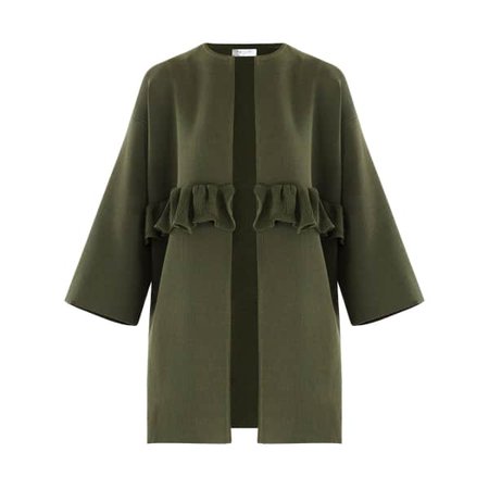 Open Knit Cardigan with Ruffle Detail in Green | PAISIE | Wolf & Badger