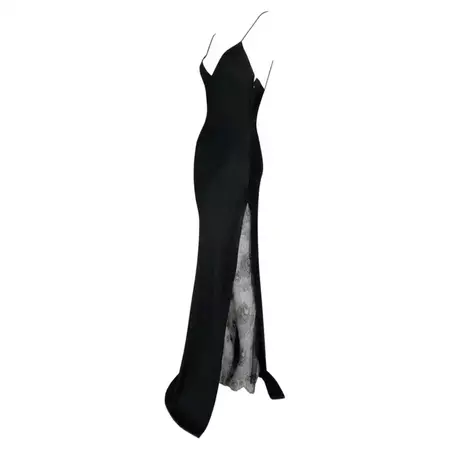 S/S 1999 Christian Dior John Galliano Black Long High Slit Maxi Lace Dress For Sale at 1stDibs