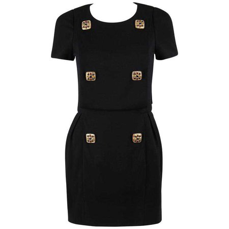 CHANEL PARIS-BYZANCE 11A Black Wool Short Sleeve Gripoix Button Dress Sz 36 For Sale at 1stdibs