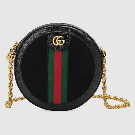 Ophidia mini round shoulder bag in Black suede | Gucci Women's Crossbody Bags
